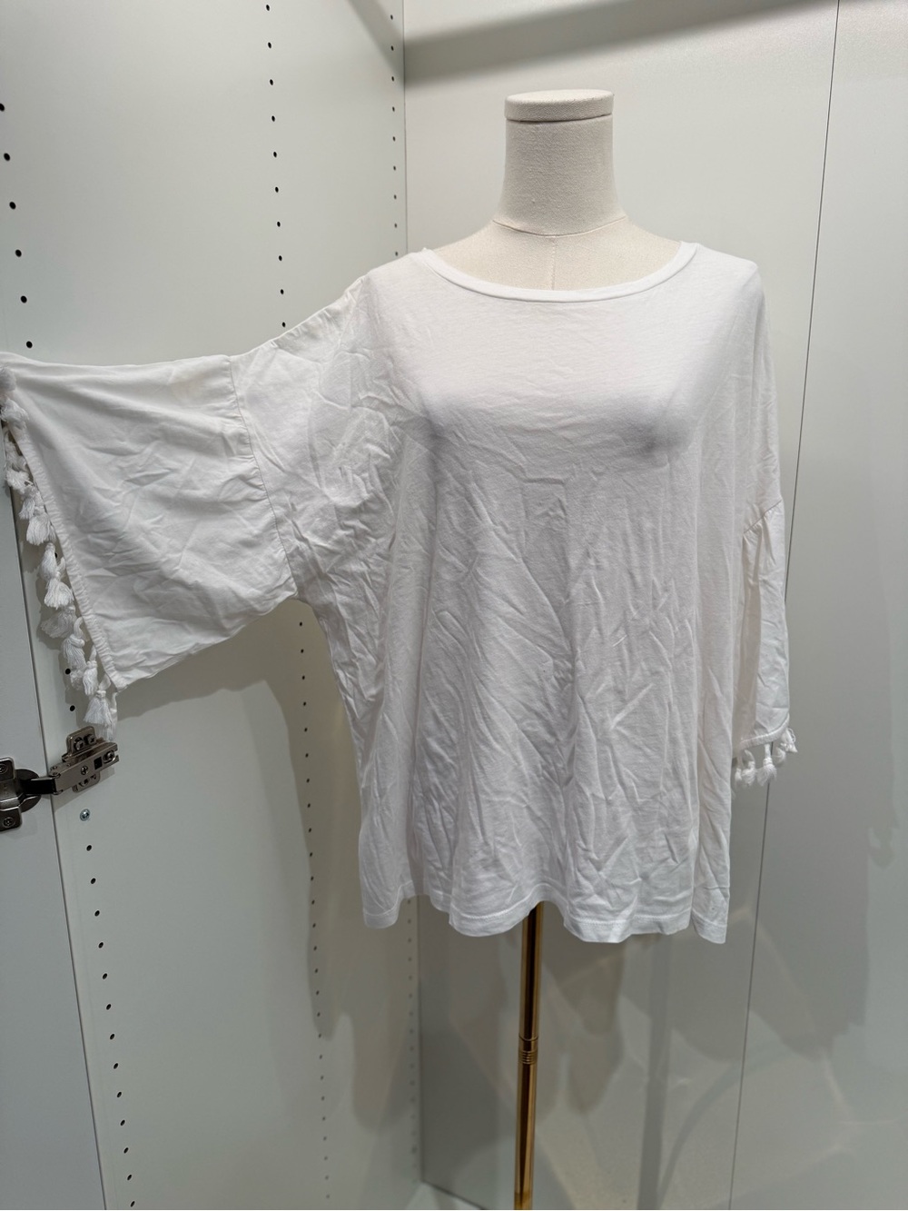 Lord & Taylor White Cotton Tassel Sleeve Tunic Top